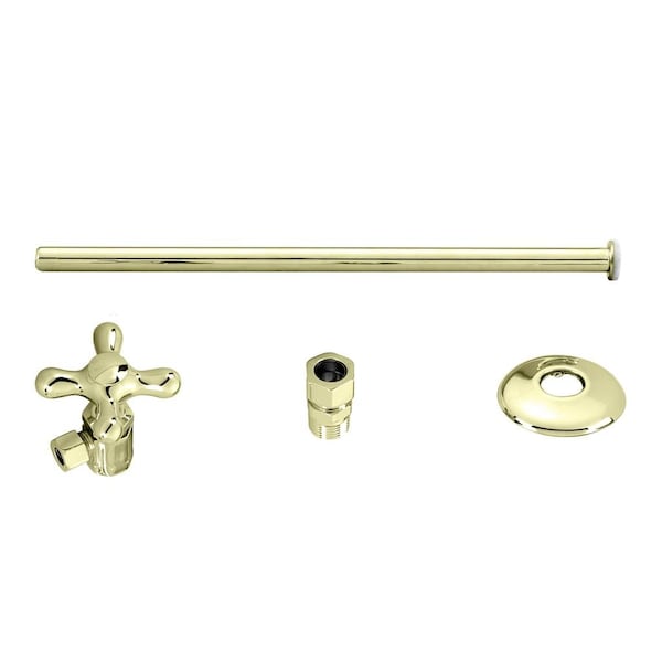 Westbrass Toilet Kit W/ Stop and Flat Head Riser, Cross Handle in Polished Brass D1812T-01 - main